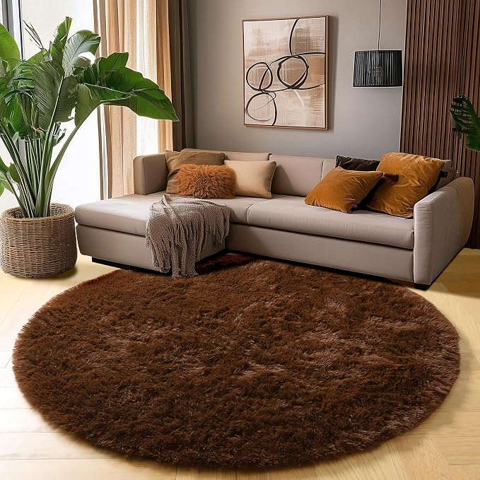 Amdrebio Dark Brown Round Circle Rugs 5Ft - Image 8