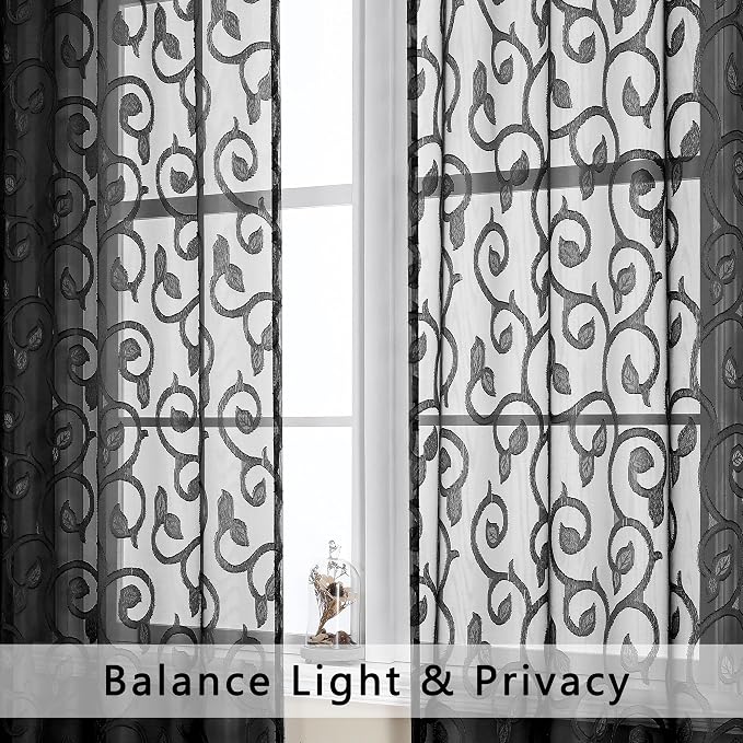 OWENIE Furman Sheer Black Curtains 90 inches Long - Image 3