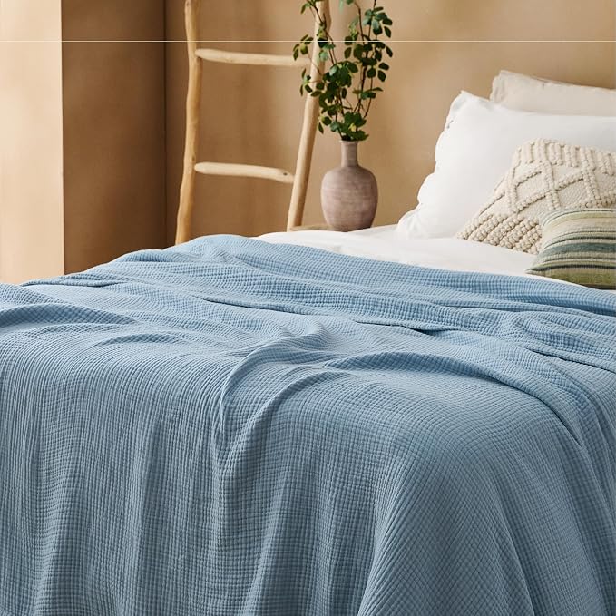 Bedsure 100% Cotton Muslin Blanket Queen Size - Image 8