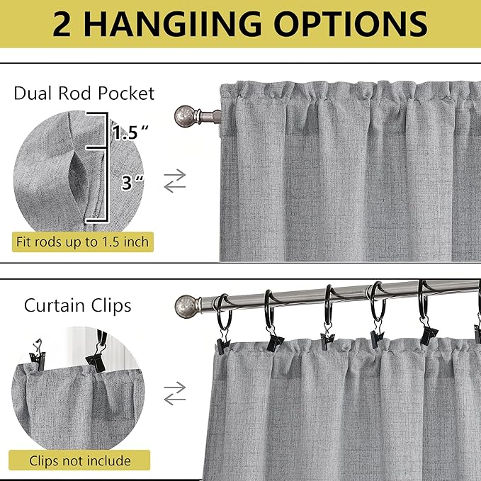 Grey Valances for Windows, Light Filtering Faux Linen Textured Small Short - Image 4
