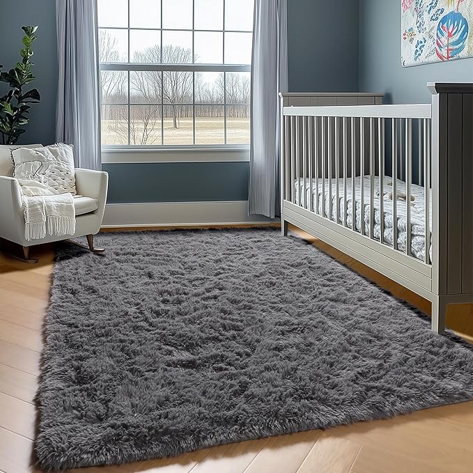 ONASAR Grey 3x5 Rugs for Bedroom, Fluffy Gray Bedside Area Rug, Ultra Soft - Image 5