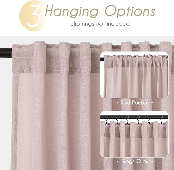 Blush Pink Curtains for Living Room Back Tab Modern Farmhouse Semi Sheer - Image 2