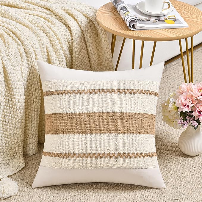 Fancy Homi Set of 1 Boho Neutral Decorative Throw Pillow Cover 16x16 Inch by Fancy+Homi