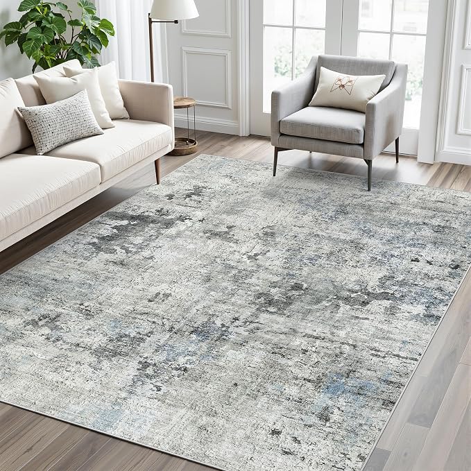 Abstract Rug 5x7 Machine Washable Area Indoor Grey Low Pile Non-Slip Foldable - Image 2