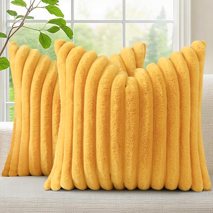 decorUhome Summer Cozy Faux Fur Throw Pillow Covers 24x24 Set of 2 Decorative by decorUhome