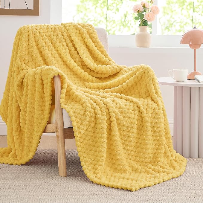 BEDELITE Jacquard Blanket- 3D Fleece Decorative Yellow Throw Blanket, Super - Image 8