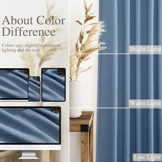 Extra Long Curtains 102 Inches for Living Room/Bedroom Stone Blue Back Tab Rod - Image 5