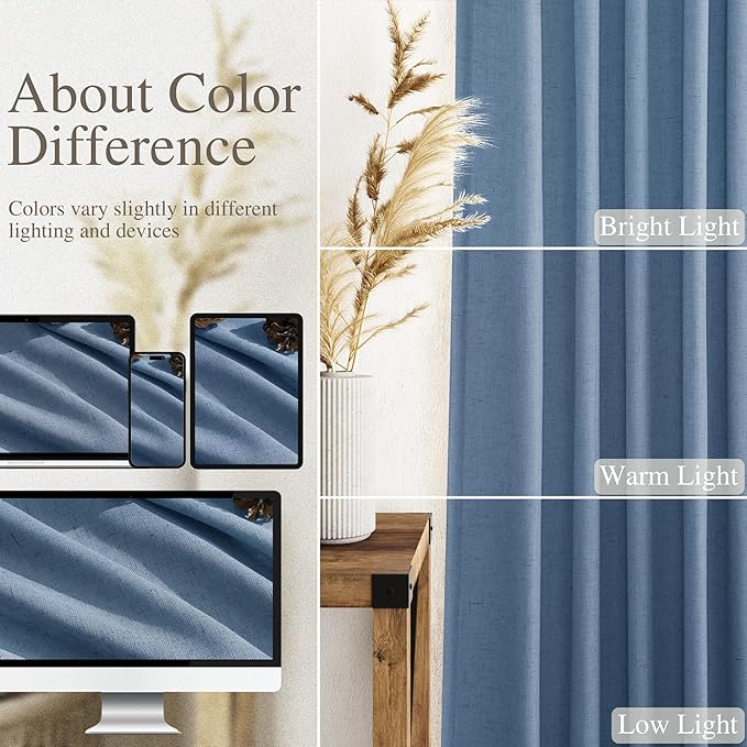 Stone Blue Linen Curtains 120 Inch Extra Long - Image 5