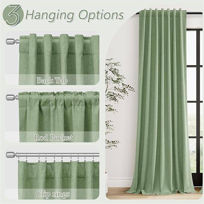 Guken Light Sage 100% Blackout Linen Curtains 96 Inch Length 2 Panels Set - Image 6