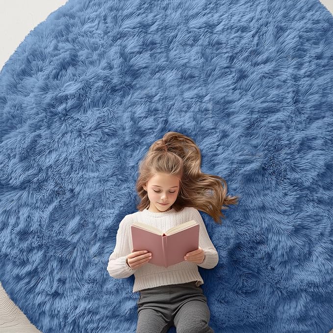 OLANLY Blue Round Rugs for Bedroom by OLANLY