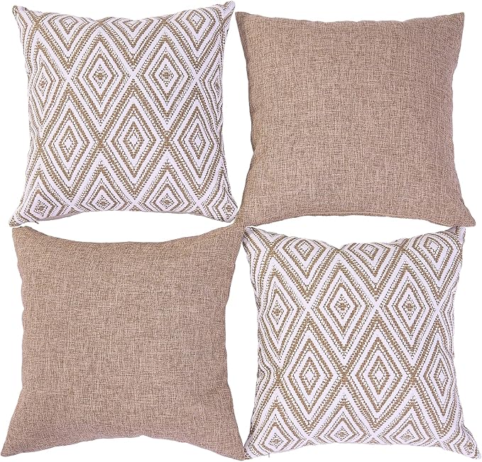HPUK Decorative Throw Pillow Covers Set of 4 Geometric Design Linen Cushion - Image 2
