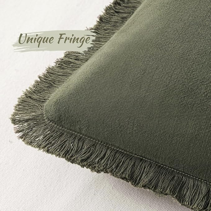 MIULEE Decorative Lumbar Throw Pillow Covers Neutral Linen Fringe Throw Pillows - Image 2