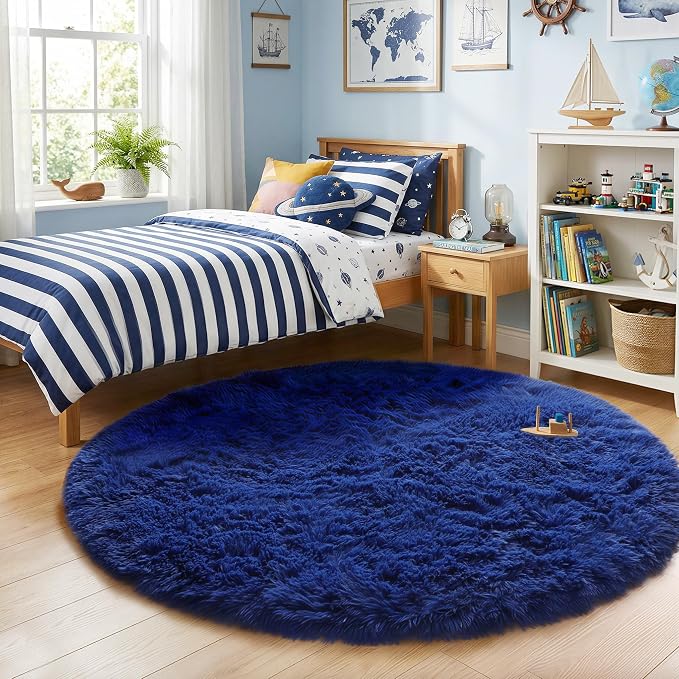 Amdrebio Navy Blue Round Rug 4Ft by Amdrebio