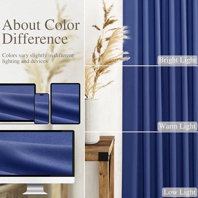 Nanspring Classic Blue Linen Curtains 102 Inches Long Rod Pocket Back Tab - Image 3