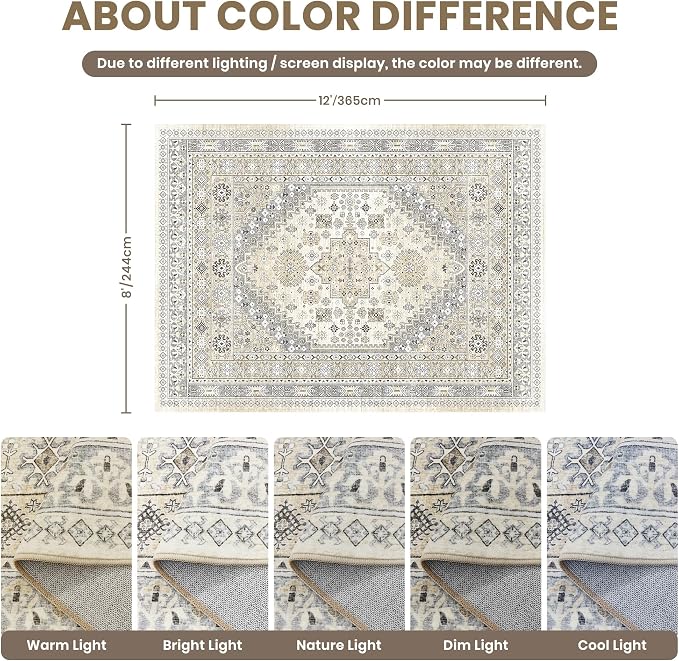 zesthome 8x12 Area Rugs, Stain Resistant Washable Rug, Ultra-Thin Rugs - Image 2