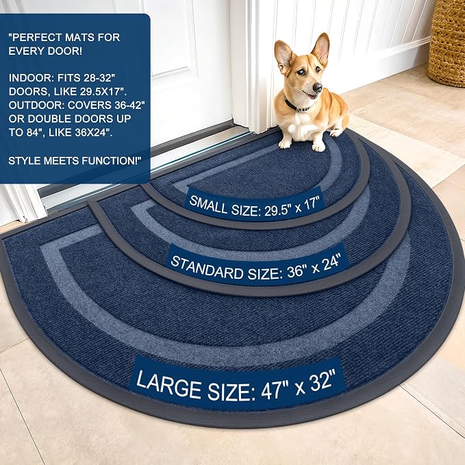 OLANLY Half Circle Front Door Mat Outside 29.5x17 All-Season Rubber Doormat | - Image 3
