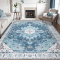 SERISSA Boho 8x10 Area Rugs Blue, Washable Vintage Large Living Room Rug by SERISSAHomeDecorCollection