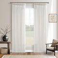 Beige White Pinch Pleated 96 Inch Memory Shaped Linen Blend Curtains 50x96 | by Twodrapes