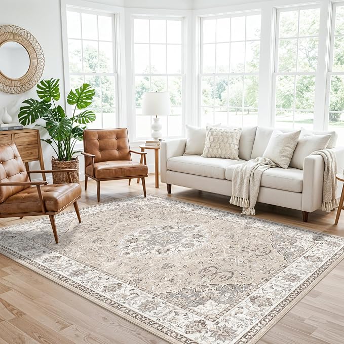 Washable 5x8 Living Room Area Rug: Vintage Water-Resistant Soft Rug by HYHAOYUNLAI