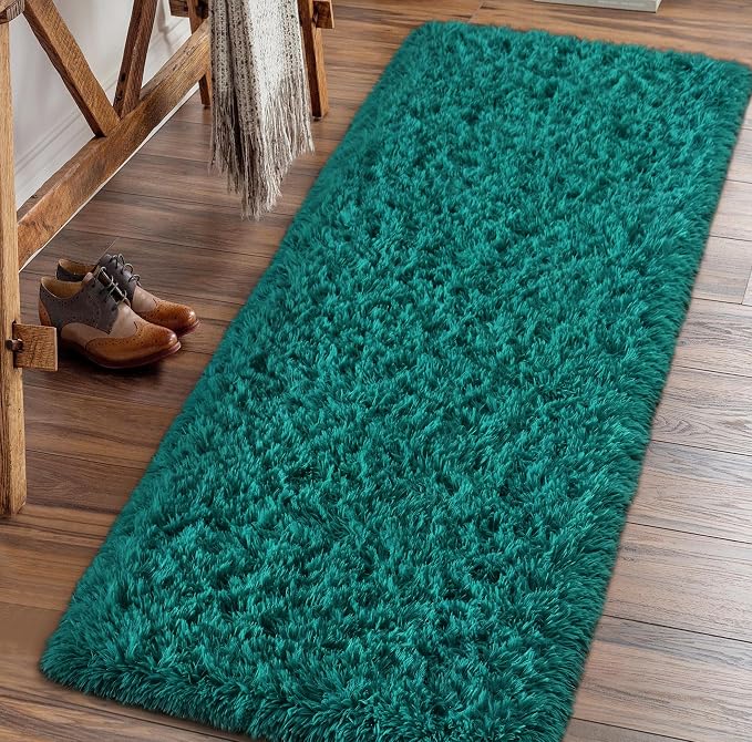 Amearea Shag Blue and Green Runner Rug - Image 3