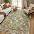 Area Rugs 5'x8' Washable Non-Slip, Floral Vintage Distress Print Pattern by RELEANY