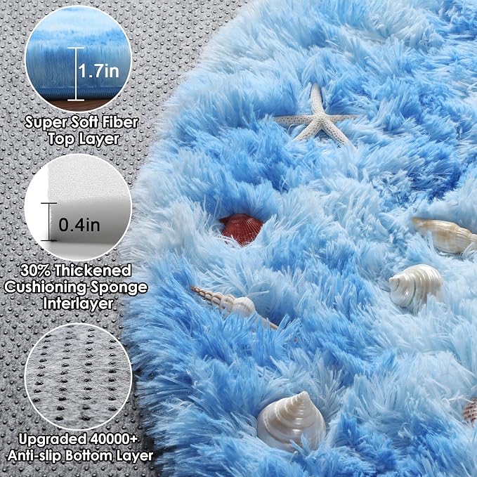 ONASAR Tie-Dye Blue Round Area Rug 4ft, Soft Bedroom Circle Rugs Floor Mats - Image 2