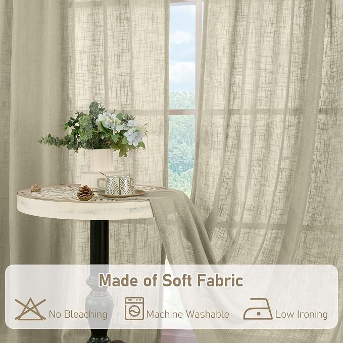 Sheer Linen Curtains 96 inches Long 2 Panels Set - Image 8