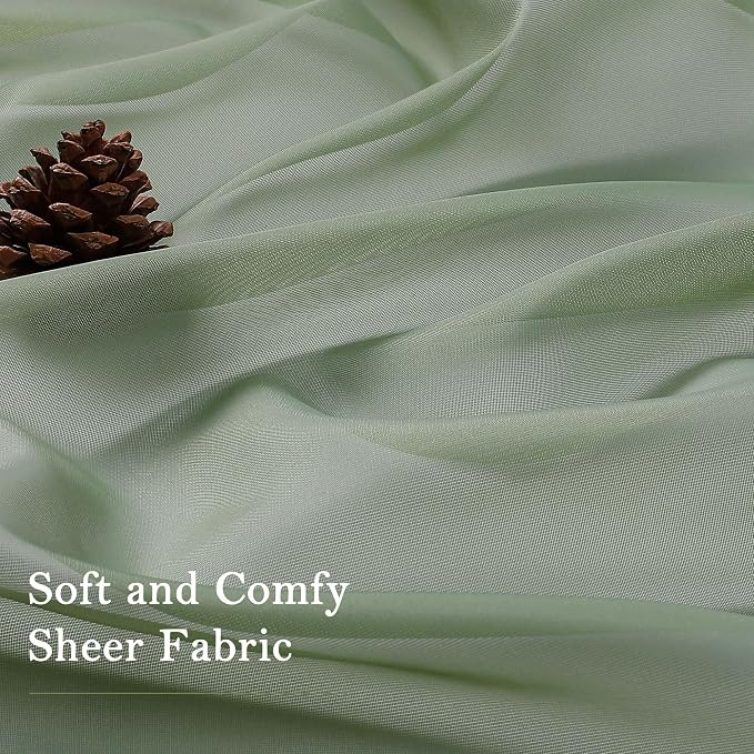 Lecloud Sage Green Sheer Curtains 63 Inch Length 2 Pcs, Dual Rod Pockets Light - Image 4