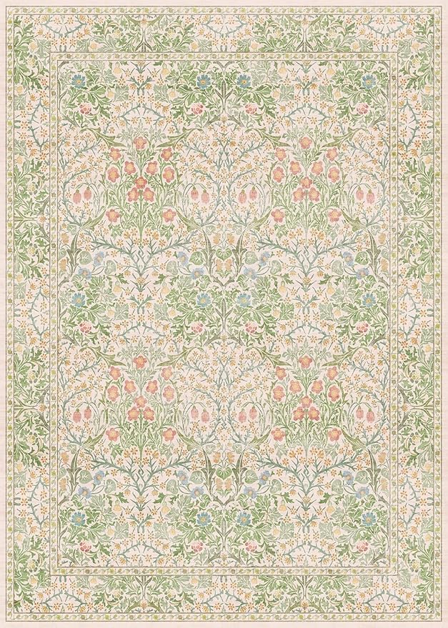 Hazo Haus Beige Green Bedroom Rug 5x7 Area Rug - Image 2