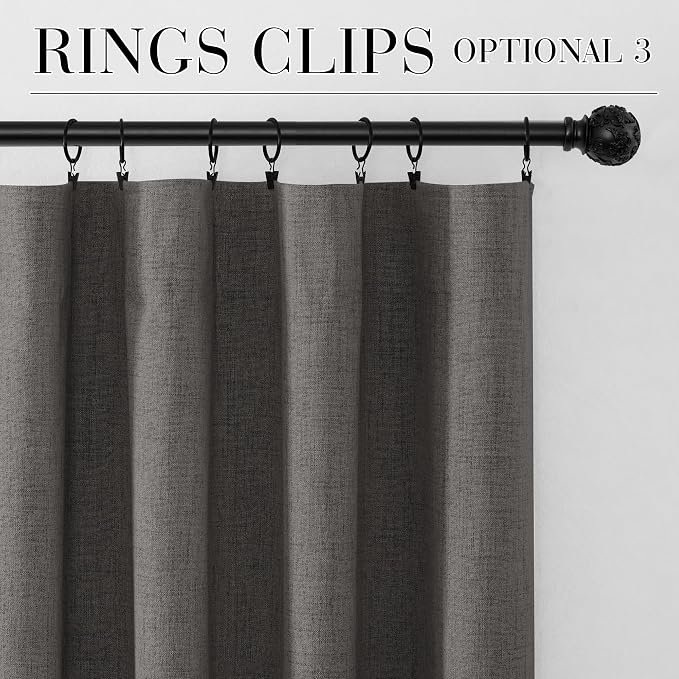RYB HOME Grey Linen 100% Blackout Curtains - Image 8