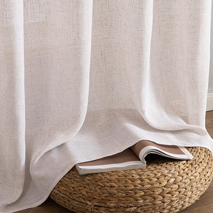 MIULEE Natural White Linen Curtains 60 Inch Length 2 Panels - Image 7