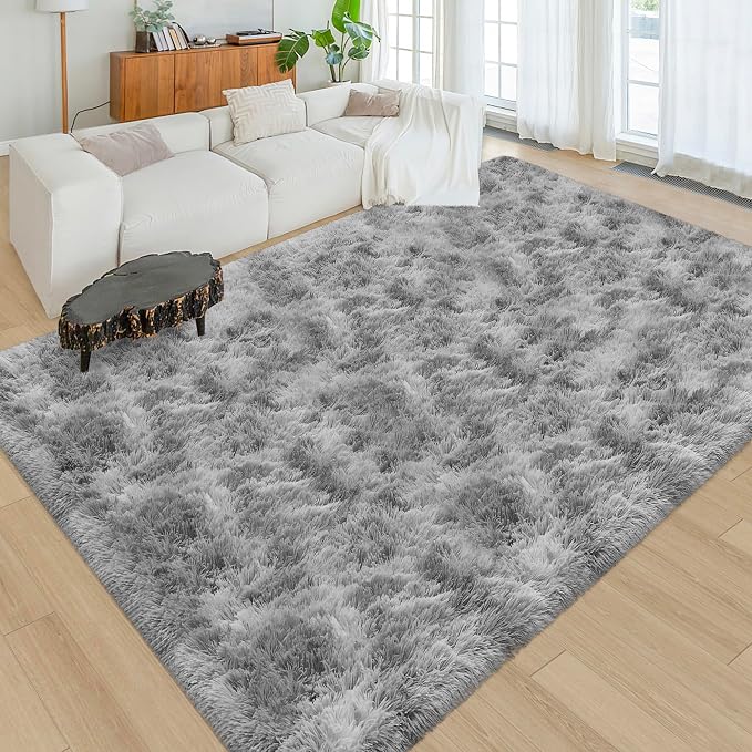Tie Dye Grey Soft Shaggy Fluffy Rug - Image 4