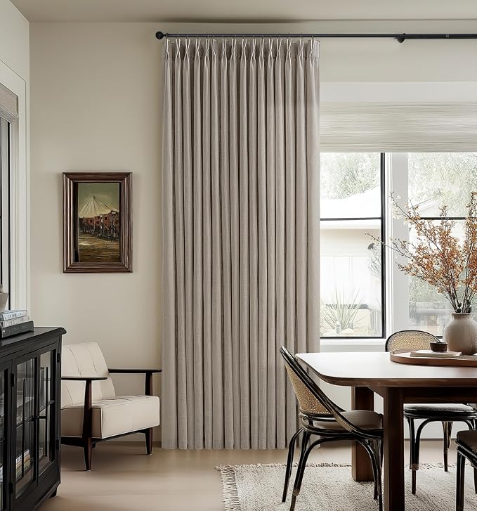 Pinch Pleated Taupe Linen Semi Sheer Curtains 84 Inches Long 2 Panels Set | - Image 7