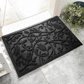 Boho Black Floral Leaves Outdoor Indoor Entrance Doormats, Absorbent Durable by VivaNest