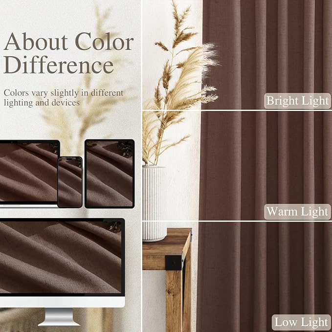 Mocha Mousse Curtains 102 Inches Long 2 Panel Set Back Tab Rod Pocket Linen - Image 3