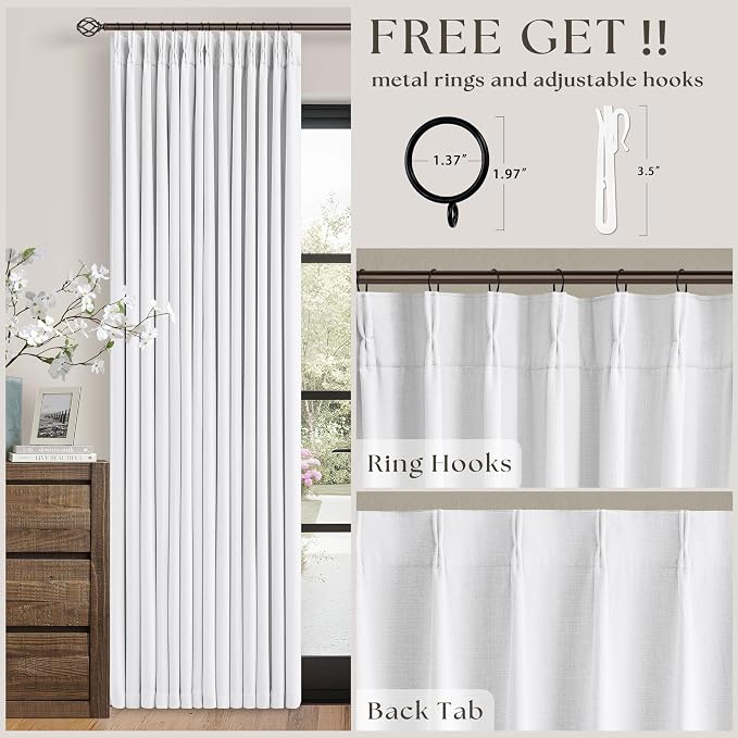 Snow White Pleated Linen 100% Blackout Curtains 86 Inches Long | Pinch Pleat - Image 5