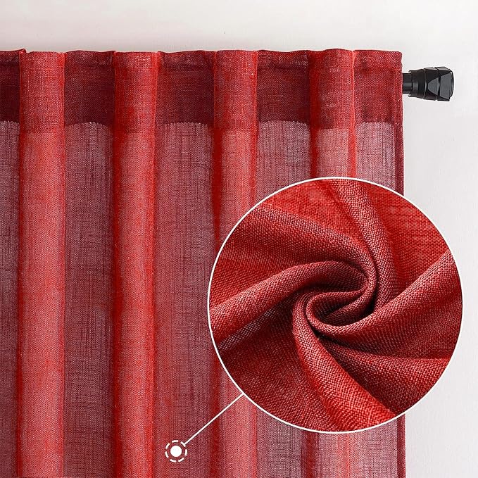MIULEE Red Linen Curtains 96 Inch Long - Image 2