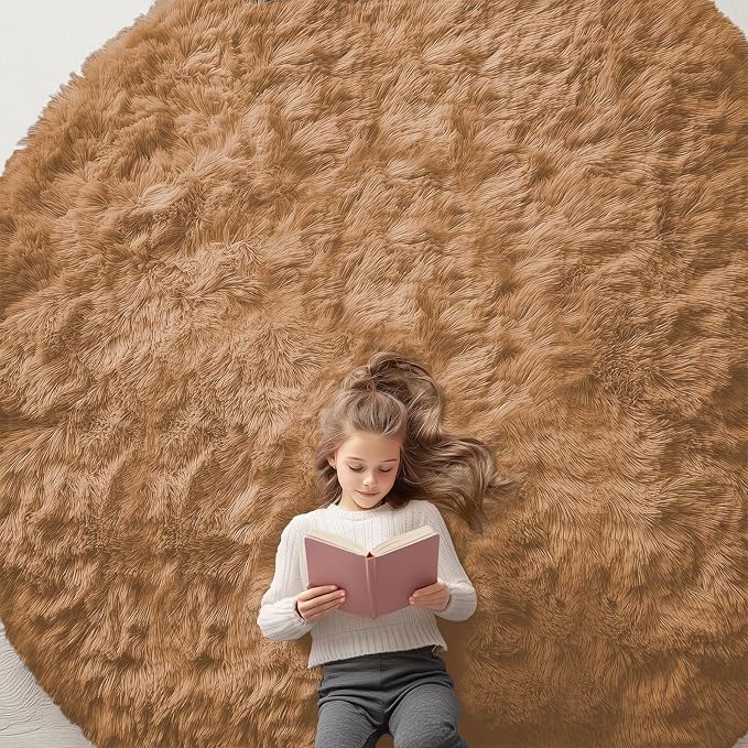 OLANLY Khaki Round Rugs for Bedroom by OLANLY