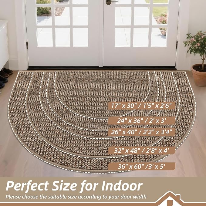BEQHAUSE Dirt Trapper Door Mat 17" x 30" Half Circle Non Slip Rugs, Taupe | - Image 2