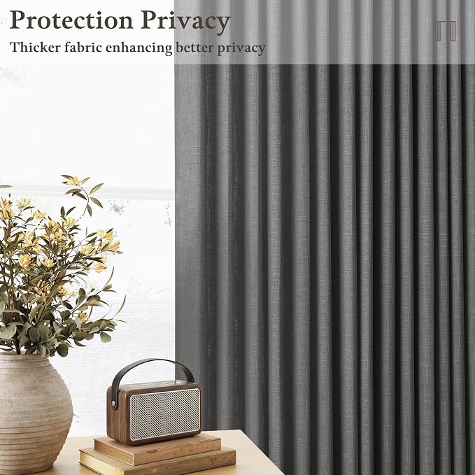 90 Inch Charcoal Gray Pleated Linen Light Filtering Memory Trained Curtains | - Image 6