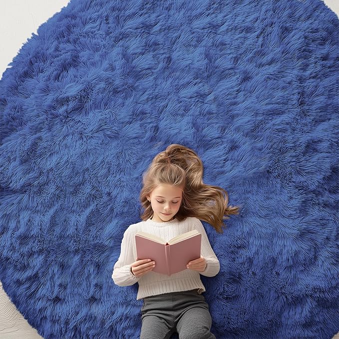 OLANLY Navy Blue Round Rugs for Bedroom by OLANLY