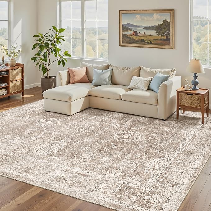 Madane Washable 6x9 Area Rugs for Living Room, Vintage Natural Rug by Madane