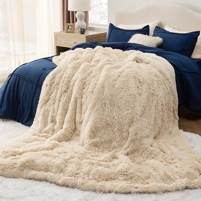 Bedsure GentleSoft Fluffy Beige King Size Blanket - Image 6