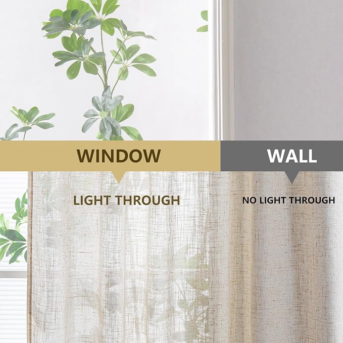 MYSKY HOME Linen Curtains for Living Room, Natural Semi Sheer Curtains & Drapes - Image 7