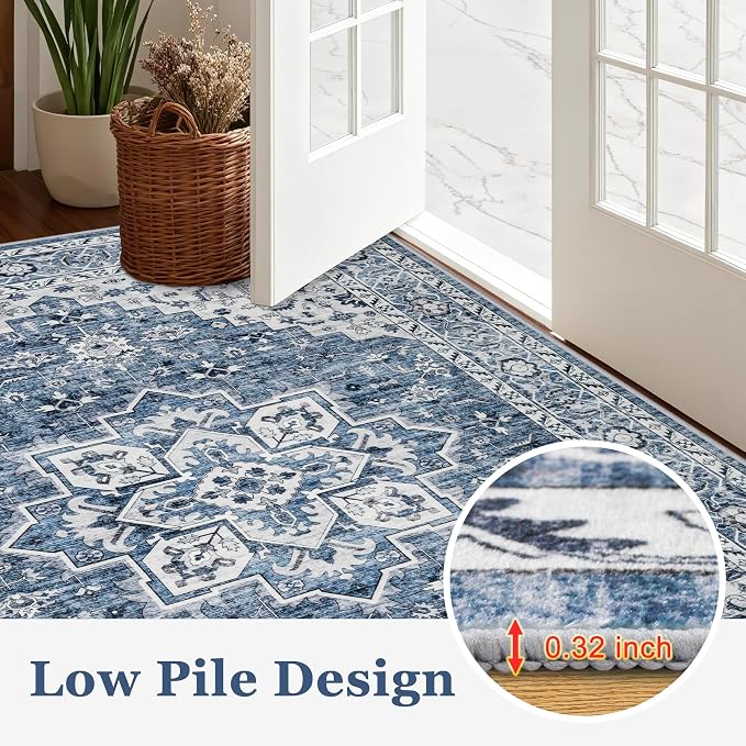 Area Rugs 10x12 Living Room Rug: Washable Rug Soft Vintage Boho Medallion - Image 9
