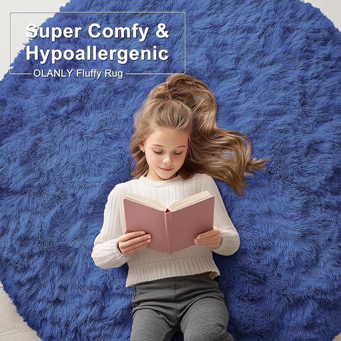 OLANLY Navy Blue Round Rugs for Bedroom - Image 6