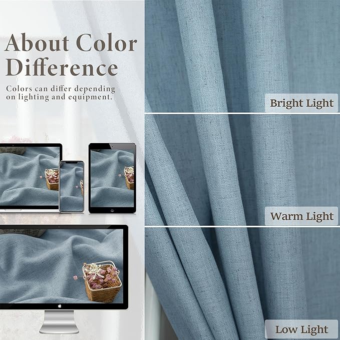 60 Inch Wide Blue Linen Curtains - Image 4