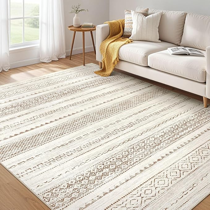 Nakagishi 6x9 Area Rugs Living Room: Washable Boho Large Neutral Soft Farmhouse by NakagishiAreaRug
