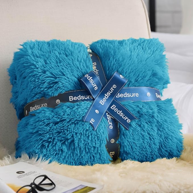 Bedsure GentleSoft Fluffy Bright Blue Blankets Queen Size - Image 7