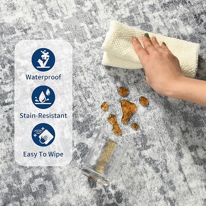 Living Room Rug 7x10 Gray Area Rugs Machine Washable Abstract Boho Large Rug - Image 7